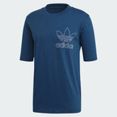 Front view of the adidas Originals Trefoil Outline T-Shirt Men's in Legend Marine, emphasizing the iconic Trefoil outline logo and ribbed crewneck design.